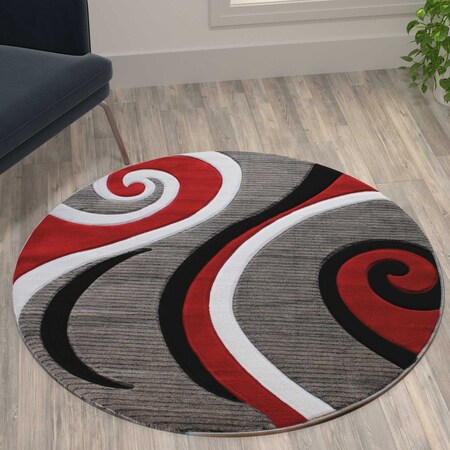 Flash Furniture Red 4' x 4' Modern Plush Abstract Area Rug KP-RG952-44-RD-GG